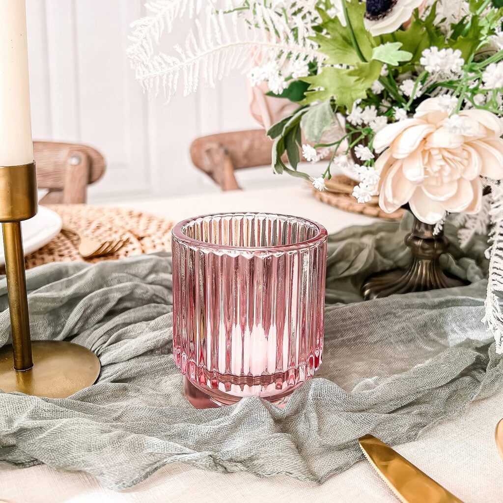 Blush Pink Vintage Ribbed Glass for Home Decor